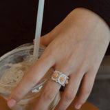 Buccellati - Inspired Daisy Ring 925 Silver Natural Gemstone Wide Band - floysun