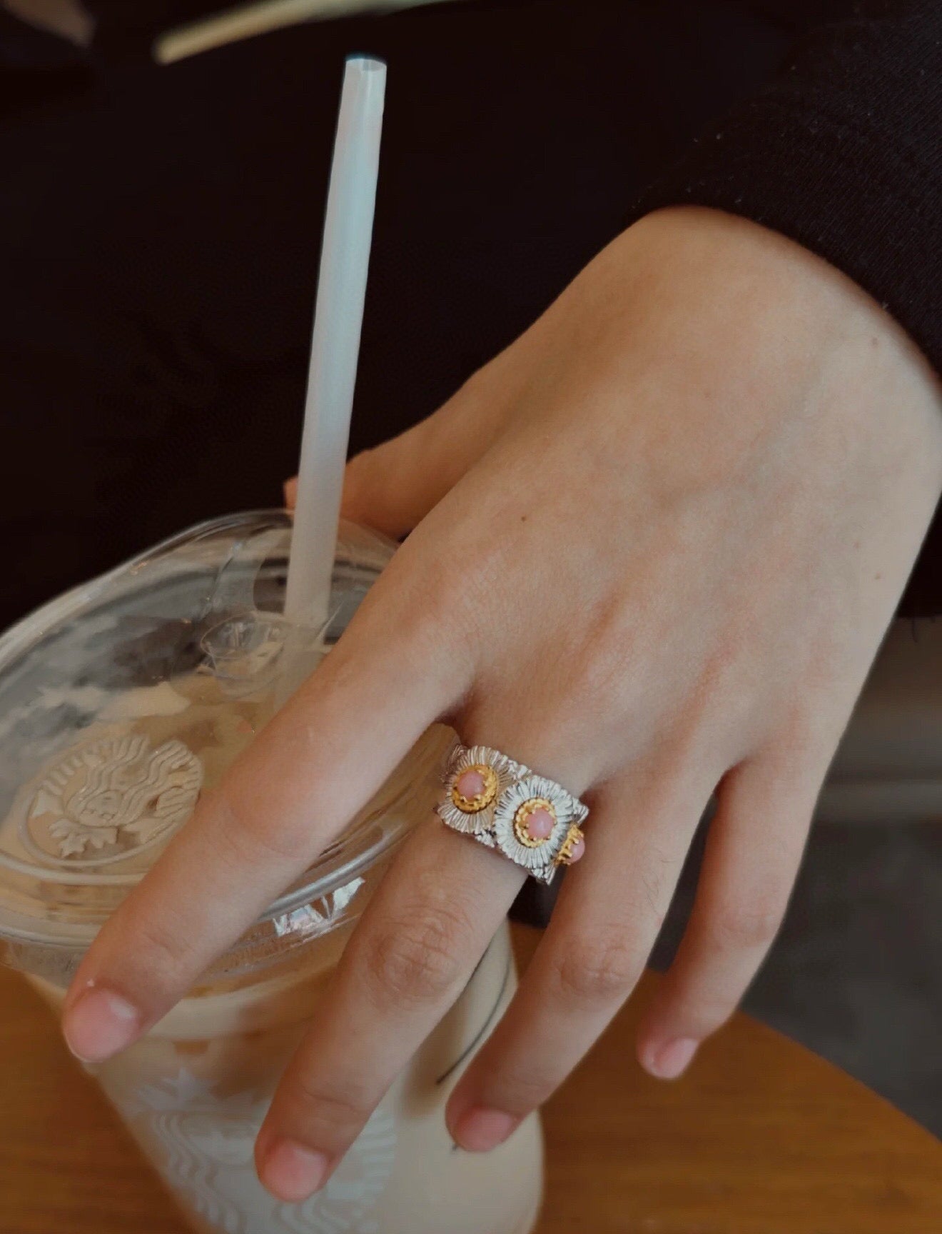 Buccellati - Inspired Daisy Ring 925 Silver Natural Gemstone Wide Band - floysun