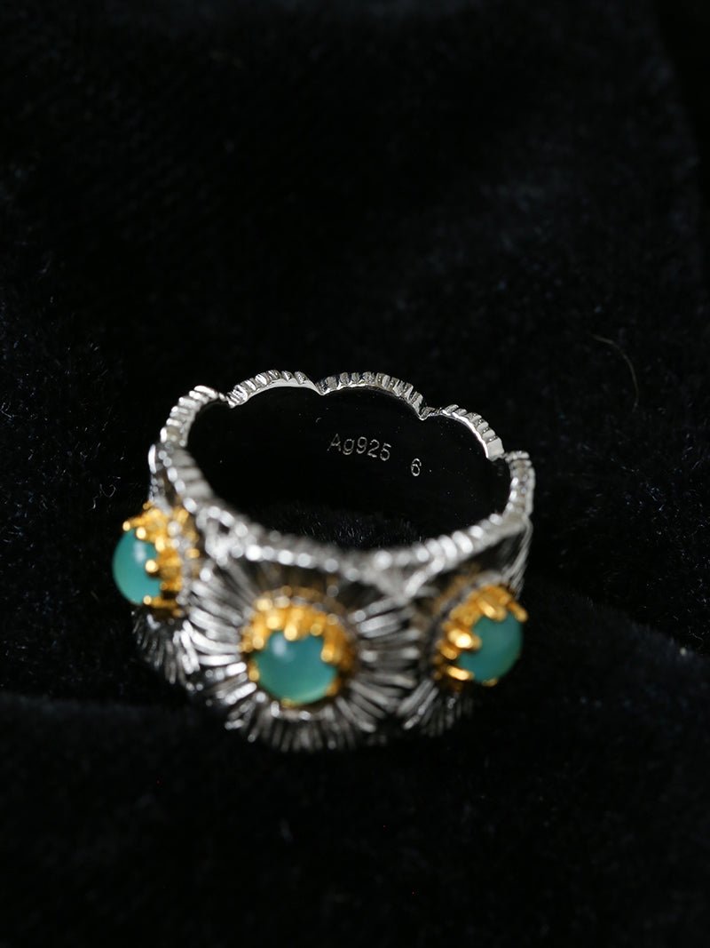Buccellati - Inspired Daisy Ring 925 Silver Natural Gemstone Wide Band - floysun
