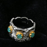 Buccellati - Inspired Daisy Ring 925 Silver Natural Gemstone Wide Band - floysun
