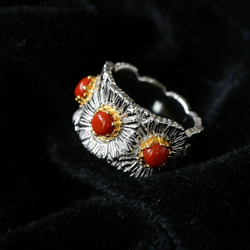 Buccellati - Inspired Daisy Ring 925 Silver Natural Gemstone Wide Band - floysun