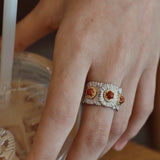 Buccellati - Inspired Daisy Ring 925 Silver Natural Gemstone Wide Band - floysun