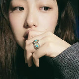 Buccellati - Inspired Daisy Ring 925 Silver Natural Gemstone Wide Band - floysun