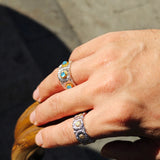 Buccellati - Inspired Daisy Ring 925 Silver Natural Gemstone Wide Band - floysun