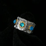 Buccellati - Inspired Daisy Ring 925 Silver Natural Gemstone Wide Band - floysun