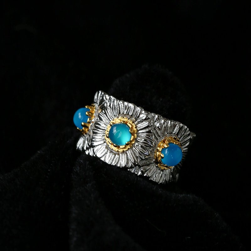 Buccellati - Inspired Daisy Ring 925 Silver Natural Gemstone Wide Band - floysun