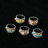 Buccellati - Inspired Daisy Ring 925 Silver Natural Gemstone Wide Band - floysun