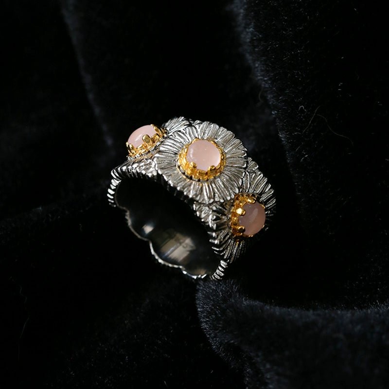 Buccellati - Inspired Daisy Ring 925 Silver Natural Gemstone Wide Band - floysun