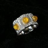 Buccellati - Inspired Daisy Ring 925 Silver Natural Gemstone Wide Band - floysun