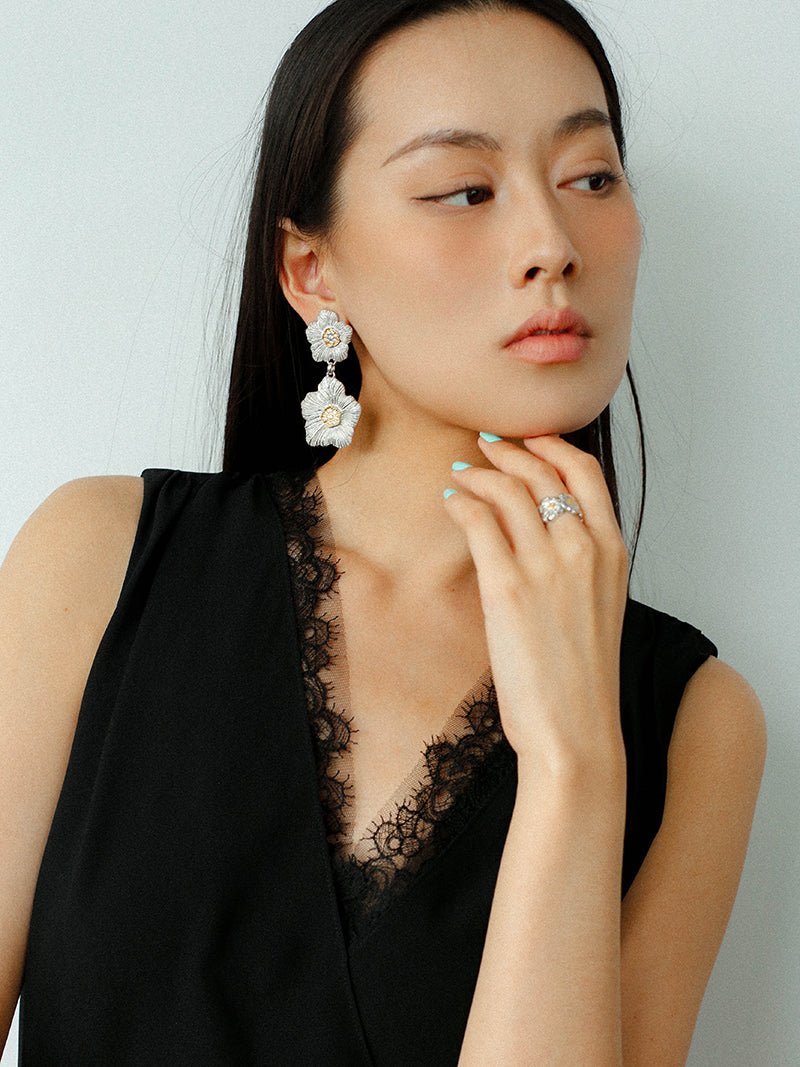 Buccellati - Inspired Gardenia Flower Drop Earrings - floysun