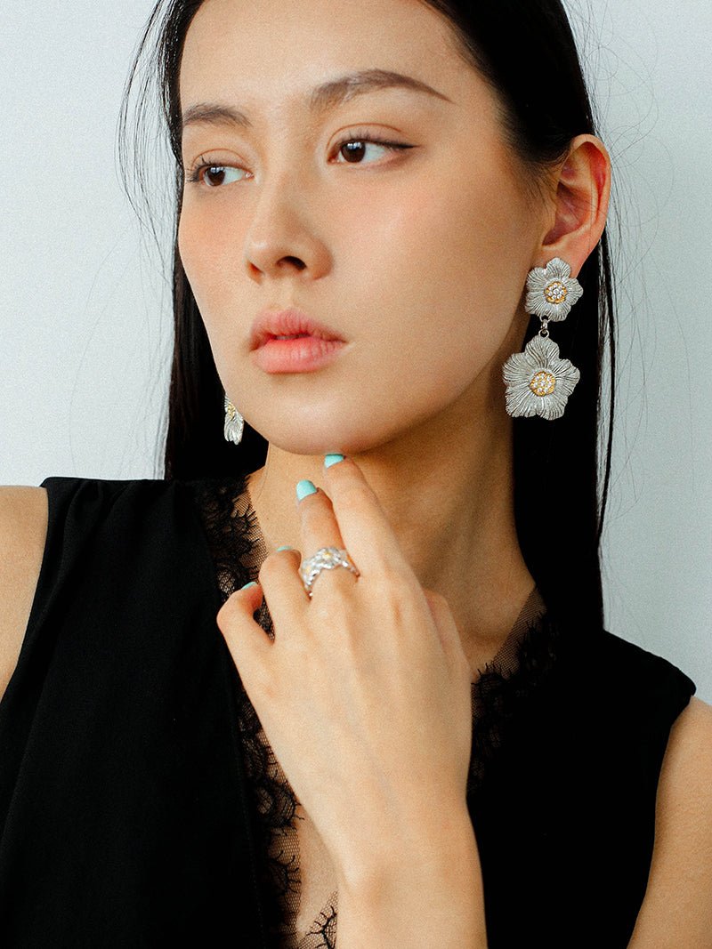 Buccellati - Inspired Gardenia Flower Drop Earrings - floysun