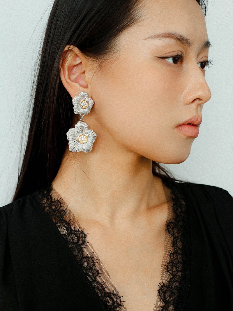 Buccellati - Inspired Gardenia Flower Drop Earrings - floysun