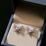 Butterfly Spark Grey Pearl Studs - floysun
