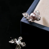 Butterfly Spark Grey Pearl Studs - floysun