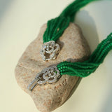 Camellia Clasp Multi - Layered Green Cat's Eye Necklace - floysun