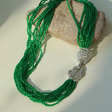 Camellia Clasp Multi - Layered Green Cat's Eye Necklace - floysun