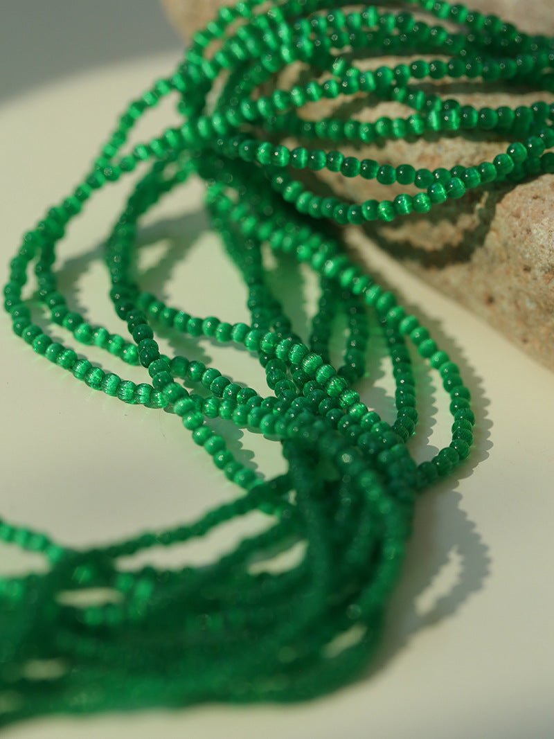 Camellia Clasp Multi-Layered Green Cat's Eye Necklace - floysun