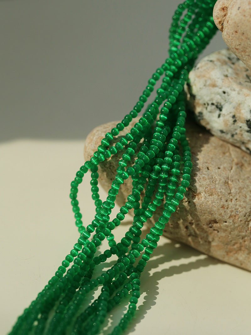 Camellia Clasp Multi-Layered Green Cat's Eye Necklace - floysun