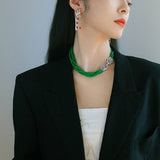 Camellia Clasp Multi-Layered Green Cat's Eye Necklace - floysun