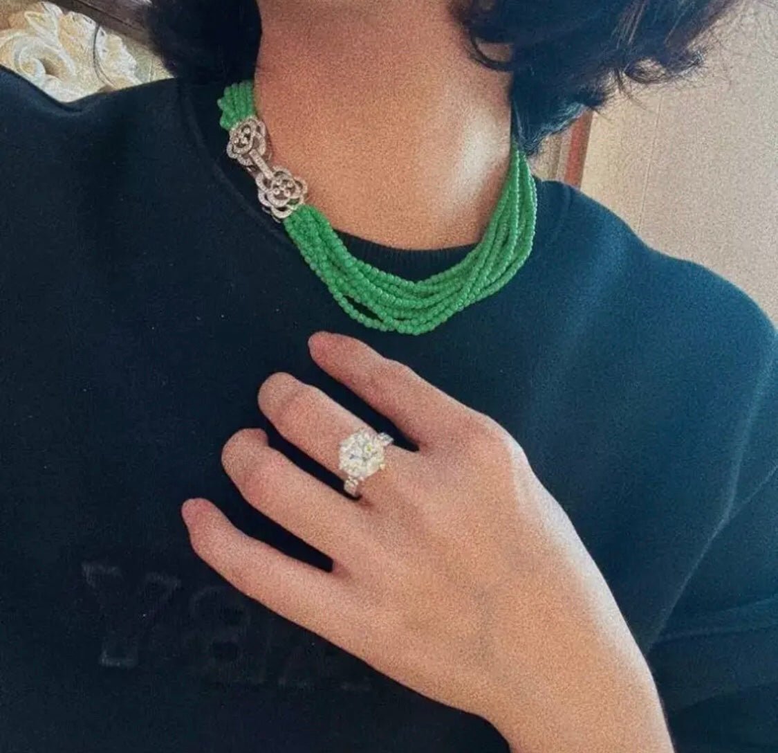 Camellia Clasp Multi-Layered Green Cat's Eye Necklace - floysun