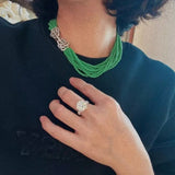 Camellia Clasp Multi-Layered Green Cat's Eye Necklace - floysun