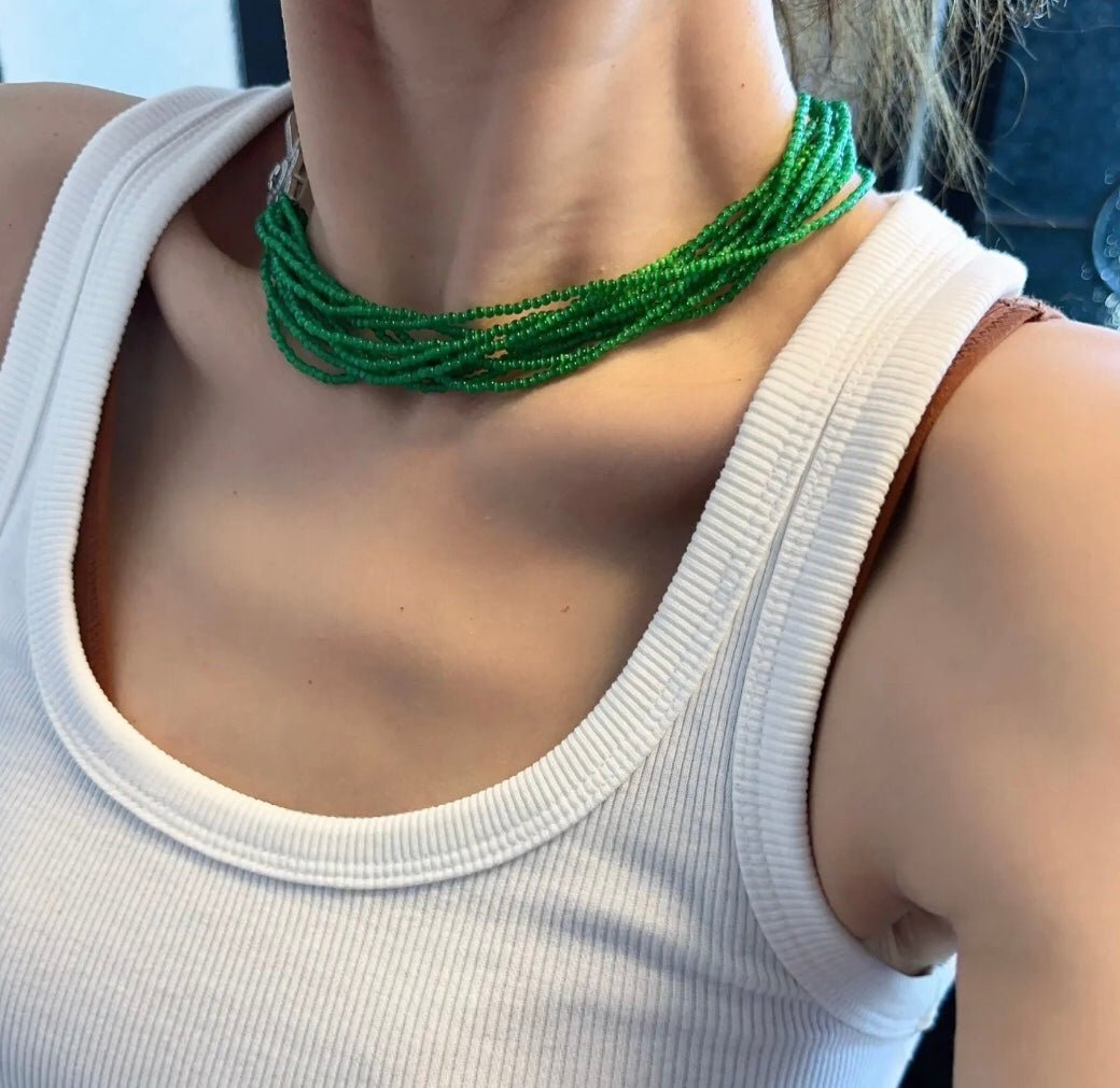 Camellia Clasp Multi-Layered Green Cat's Eye Necklace - floysun