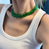 Camellia Clasp Multi-Layered Green Cat's Eye Necklace - floysun
