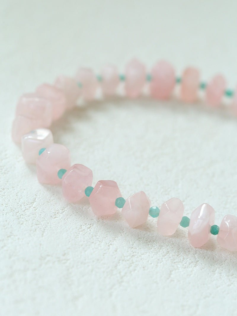 Candy - Colored Faceted Rose Quartz & Amazonite Beaded Necklace - floysun