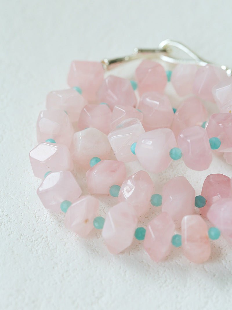 Candy - Colored Faceted Rose Quartz & Amazonite Beaded Necklace - floysun