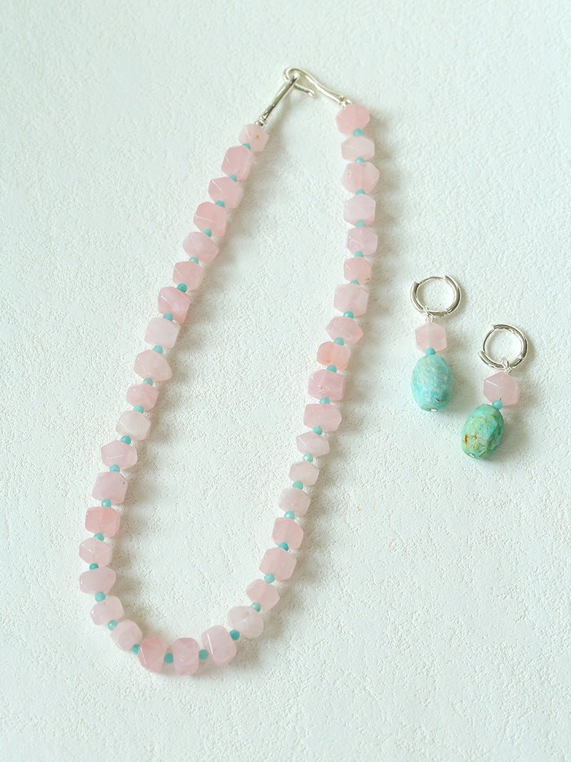 Candy - Colored Faceted Rose Quartz & Amazonite Beaded Necklace - floysun