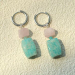 Candy - Colored Faceted Rose Quartz & Amazonite Drop Earrings - floysun