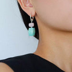 Candy - Colored Faceted Rose Quartz & Amazonite Drop Earrings - floysun