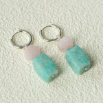 Candy - Colored Faceted Rose Quartz & Amazonite Drop Earrings - floysun