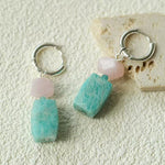 Candy - Colored Faceted Rose Quartz & Amazonite Drop Earrings - floysun