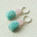 Candy - Colored Faceted Rose Quartz & Amazonite Drop Earrings - floysun