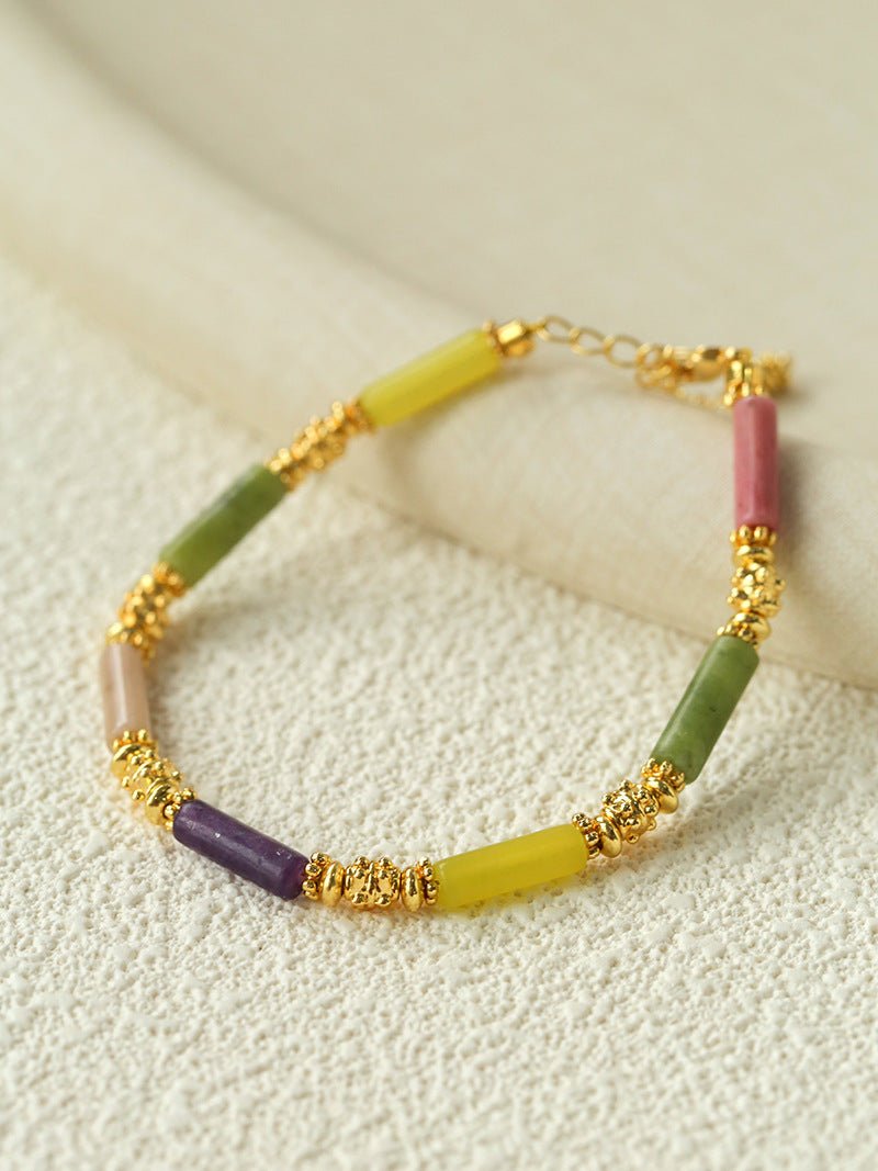 Candy - Colored Natural Stone Rainbow Beaded Bracelet - Rainbow Color Design - floysun