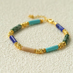 Candy - Colored Natural Stone Rainbow Beaded Bracelet - Teal Design - floysun