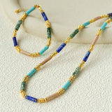 Candy - Colored Natural Stone Rainbow Beaded Bracelet - Teal Design - floysun