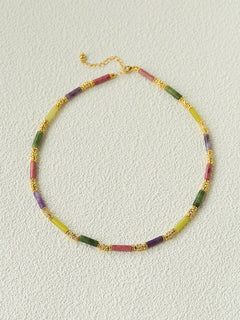 Candy - Colored Natural Stone Rainbow Beaded Necklace - Rainbow Color Design - floysun