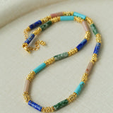Candy - Colored Natural Stone Rainbow Beaded Necklace - Teal Design - floysun