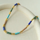 Candy - Colored Natural Stone Rainbow Beaded Necklace - Teal Design - floysun