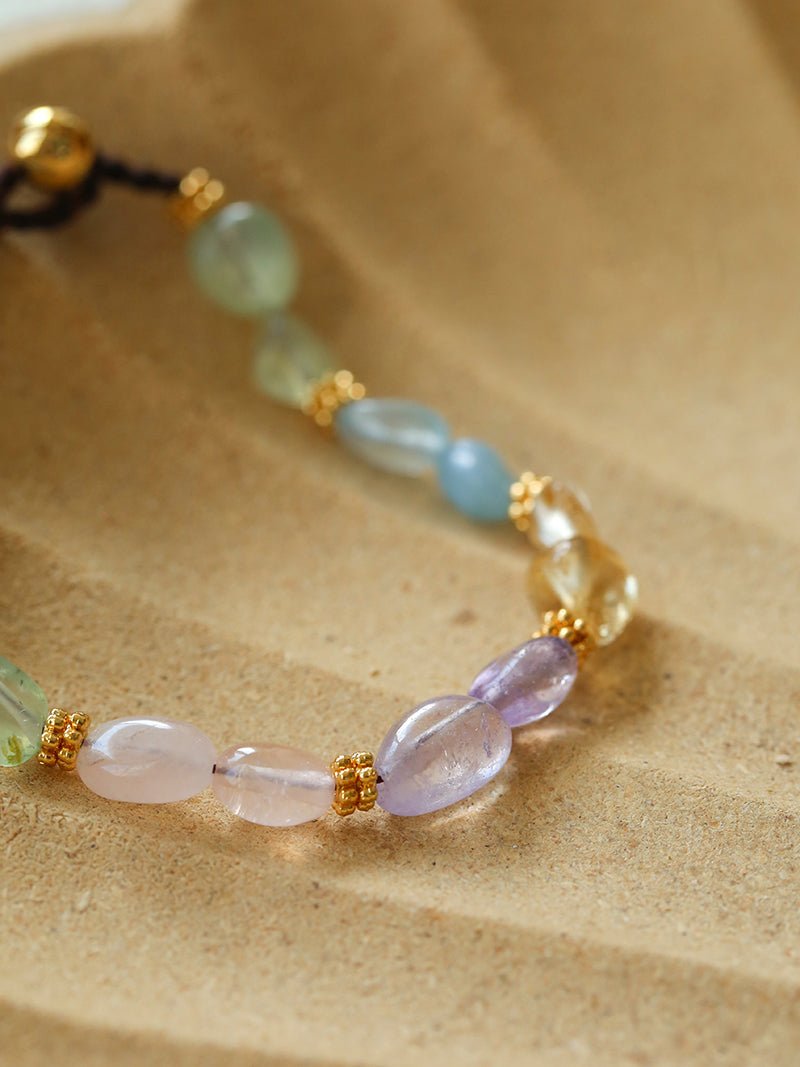 Candy Sparkle Bracelet – Natural Gemstone Mix with Bell Charm - floysun