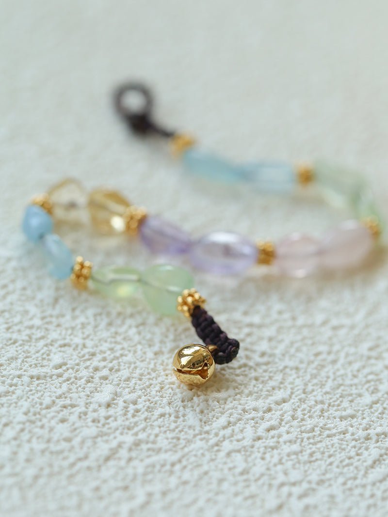 Candy Sparkle Bracelet – Natural Gemstone Mix with Bell Charm - floysun