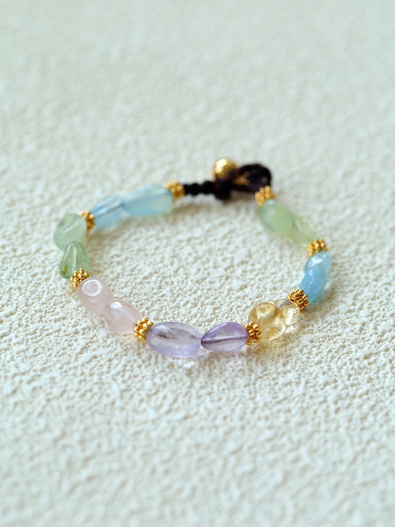 Candy Sparkle Bracelet – Natural Gemstone Mix with Bell Charm - floysun