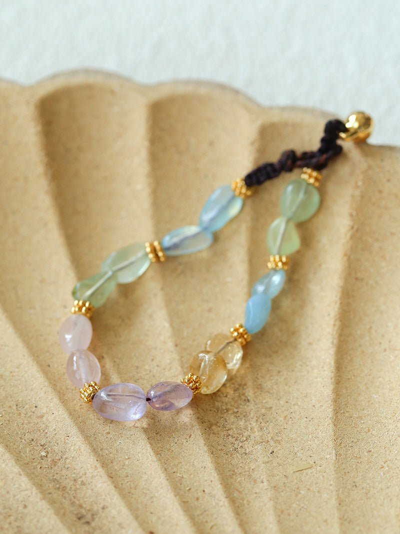 Candy Sparkle Bracelet – Natural Gemstone Mix with Bell Charm - floysun