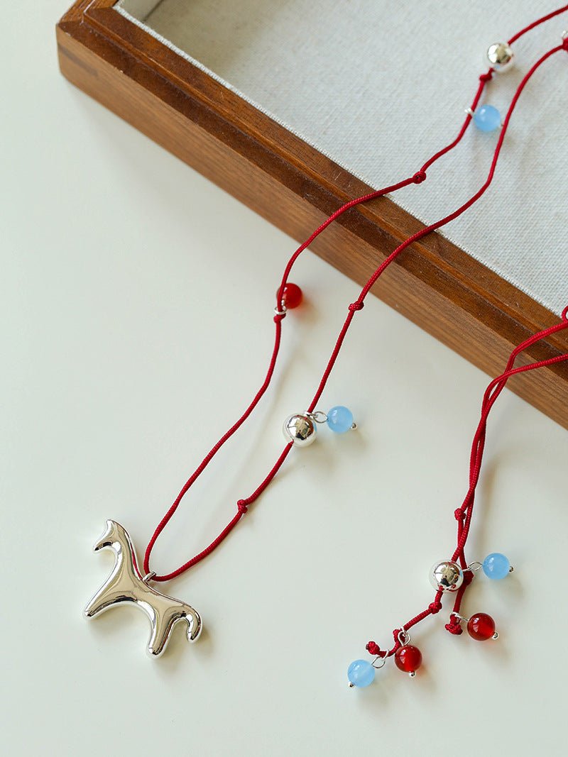 Carousel Pony Red Cord Necklace Horse Pendant - floysun