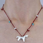 Carousel Pony Red Cord Necklace Horse Pendant - floysun