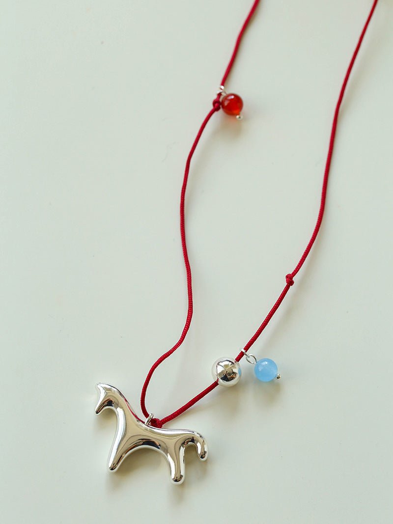 Carousel Pony Red Cord Necklace Horse Pendant - floysun