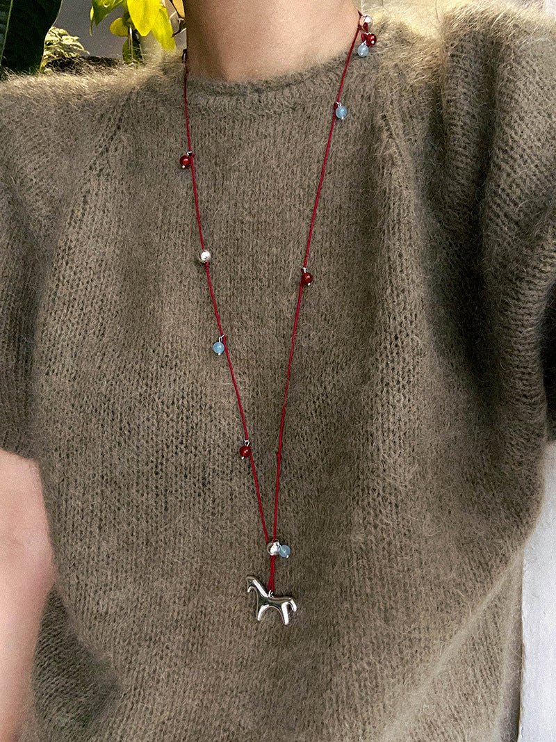 Carousel Pony Red Cord Necklace Horse Pendant - floysun