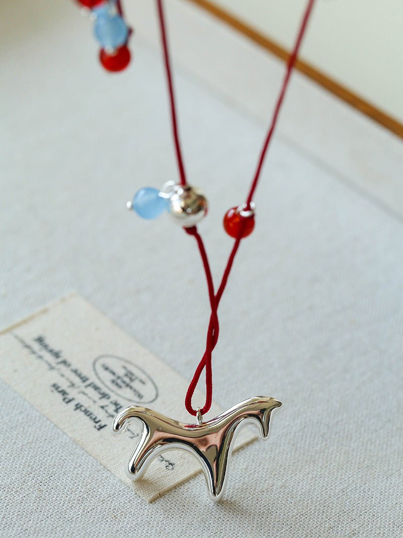 Carousel Pony Red Cord Necklace Horse Pendant - floysun